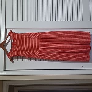 Anthropologie Postmark Retro Ribbon Striped Coral Midi Dress w/Pockets